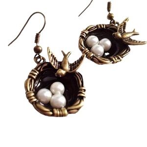 Bronze Birds Nest Dangle Earrings